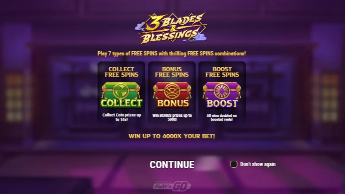 Tampilan visual slot 3 Blades & Blessing dengan tema ninja dan Jepang feodal